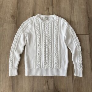 LL Bean Double L Womens Small White 100% Cotton Fisherman Cable Knit Fisherman